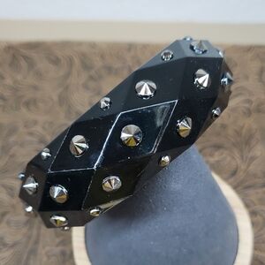 Vintage Black Silver Tone Studded Geometric Chunky Bangle Bracelet